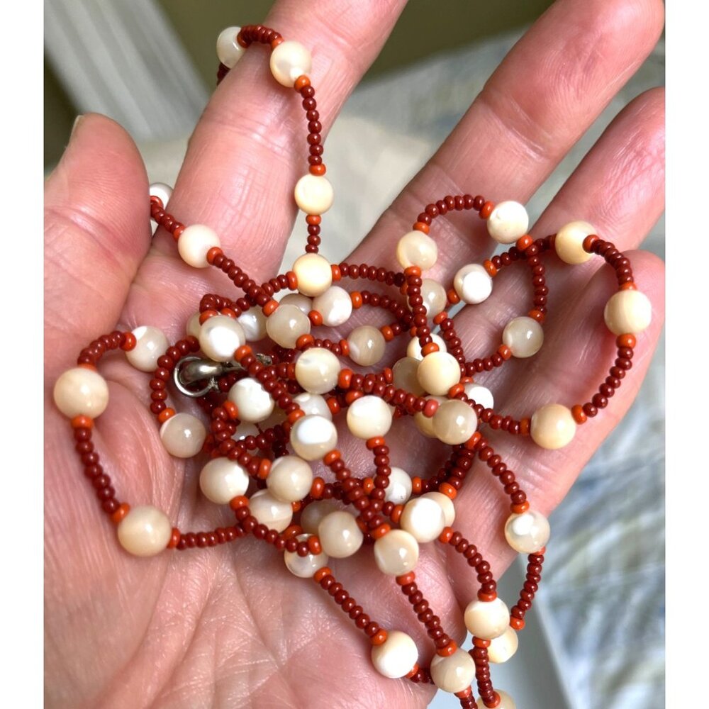 Boho Bead Necklace Long Red Pearlescent Earrings Bundle Fall Accessories Jewelry - Picture 2 of 11